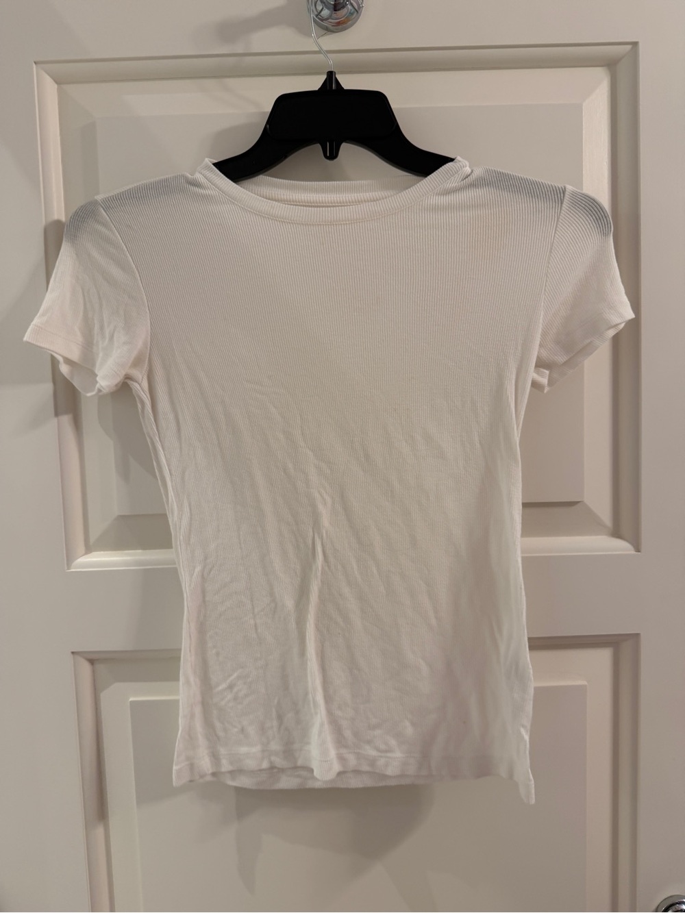 L'AGENCE White Ribbed Short Sleeve Tee